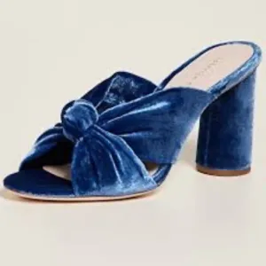 Loeffler Randall Coco Velvet Knotted Mules Block Heels Royal Blue 6.5