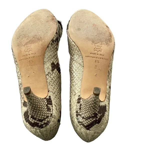 Loeffler Randall Embossed Snakeskin Python Patterned Kitten Heels Size 6.5