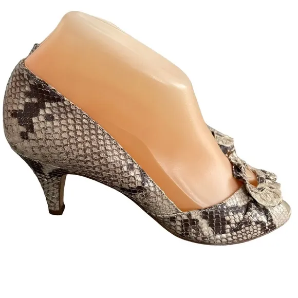 Loeffler Randall Embossed Snakeskin Python Patterned Kitten Heels Size 6.5