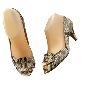 Loeffler Randall Embossed Snakeskin Python Patterned Kitten Heels Size 6.5