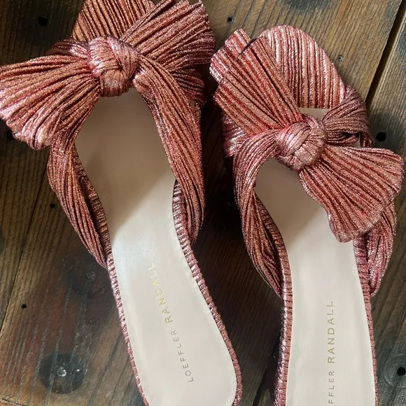 Loeffler Randall Emilia Pleated Knot Mules Metal Rose