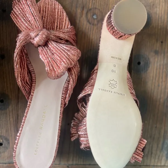 Loeffler Randall Emilia Pleated Knot Mules Metal Rose