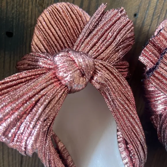 Loeffler Randall Emilia Pleated Knot Mules Metal Rose