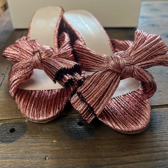 Loeffler Randall Emilia Pleated Knot Mules Metal Rose