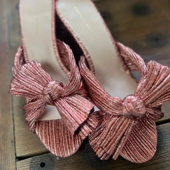 Loeffler Randall Emilia Pleated Knot Mules Metal Rose