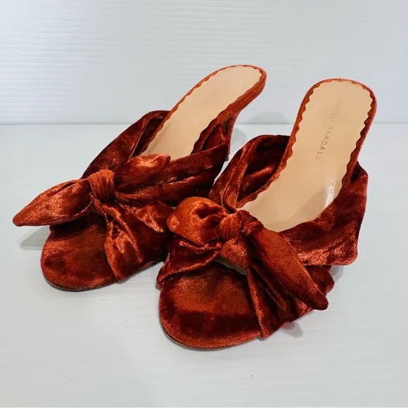 Loeffler Randall Luisa Tea Rose Velvet Tie Knot Mules Size 7 1/2