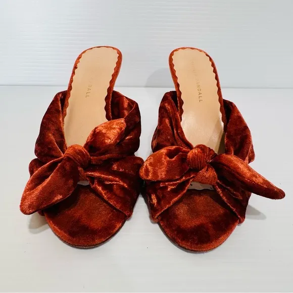 Loeffler Randall Luisa Tea Rose Velvet Tie Knot Mules Size 7 1/2