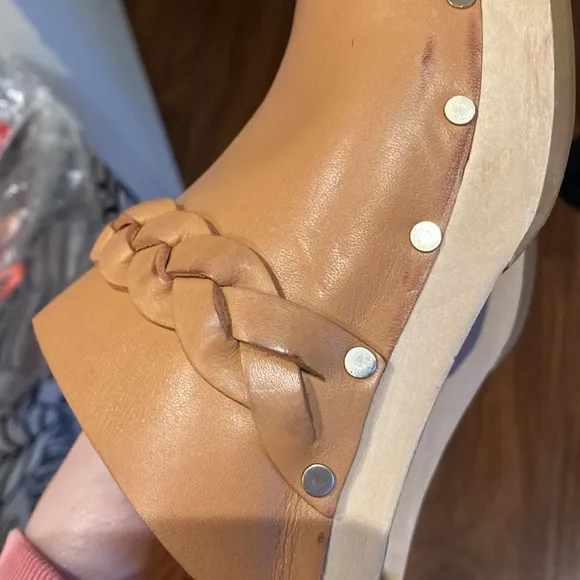 Loeffler Randall / Lupa Leather Braided Wooden Clogs 10