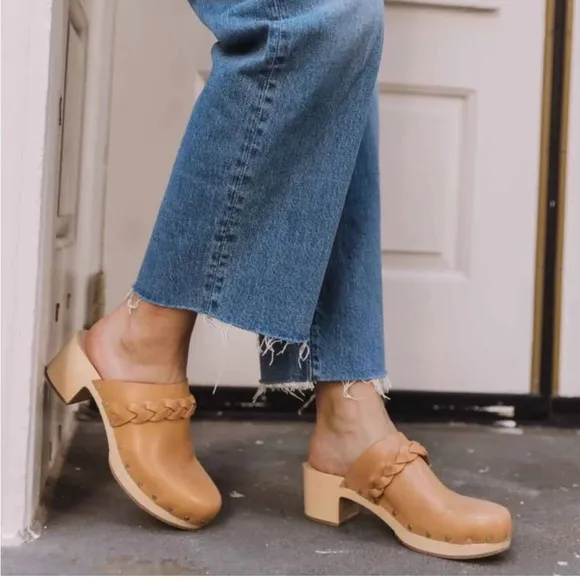 Loeffler Randall / Lupa Leather Braided Wooden Clogs 10