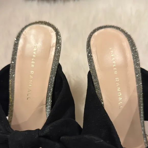 Loeffler Randall Silver and Black Kitten Heels with Bow Mule Size 8 pre-owned.