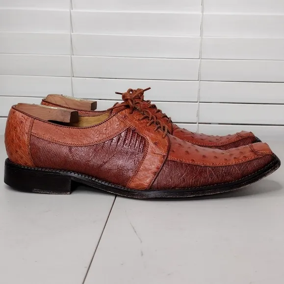 Los Altos Boots Lizard Ostrich Leather Office Business Oxford Dress Shoes Sz 11