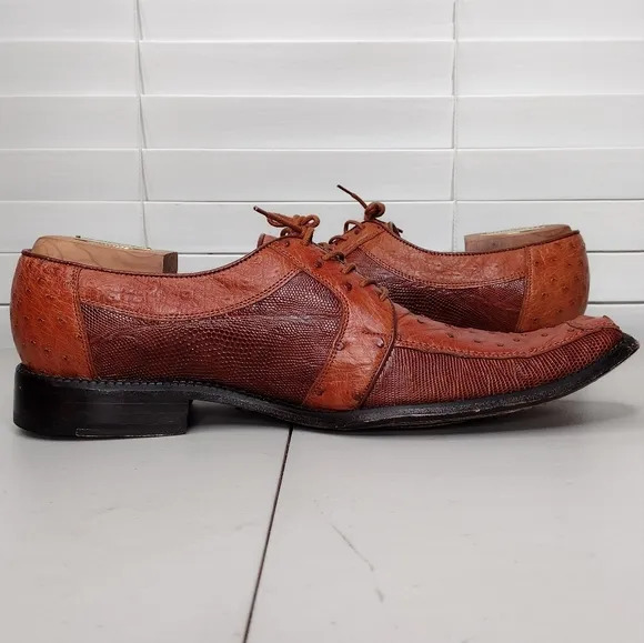 Los Altos Boots Lizard Ostrich Leather Office Business Oxford Dress Shoes Sz 11
