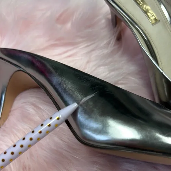 Louise et Cie Silver Pointed Toe Mules with Kitten Heel