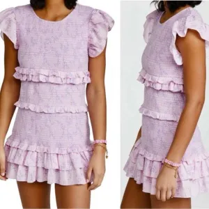 LoveShackFancy Aveline smocked pink purple micro floral ruffle mini dress large