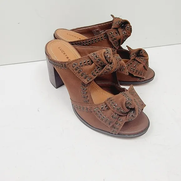 Lucky Brand Dynah Bow Block Heel Chocolate Brown Dress Sandals Size 7