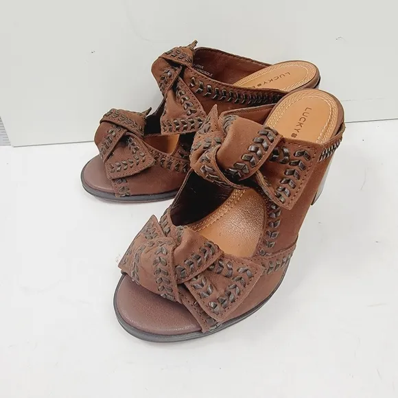 Lucky Brand Dynah Bow Block Heel Chocolate Brown Dress Sandals Size 7