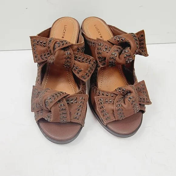 Lucky Brand Dynah Bow Block Heel Chocolate Brown Dress Sandals Size 7