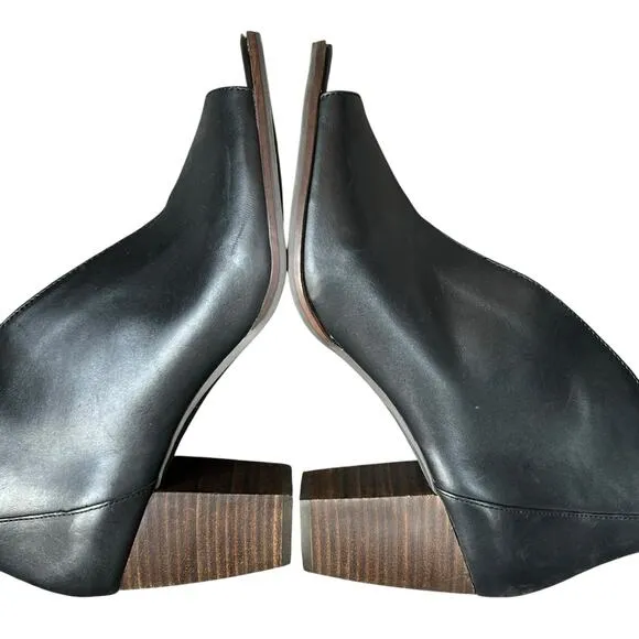 Lucky Brand Joal Ankle Bootie Womens 11 Black Leather Stacked Heel Open Toe