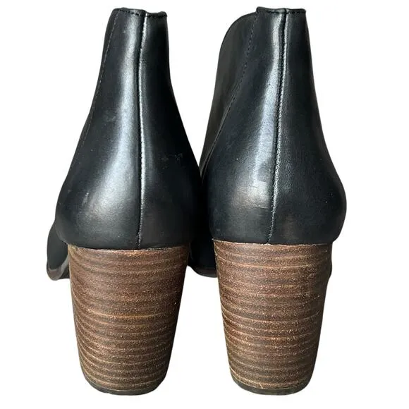 Lucky Brand Joal Ankle Bootie Womens 11 Black Leather Stacked Heel Open Toe
