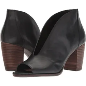 Lucky Brand Joal Ankle Bootie Womens 11 Black Leather Stacked Heel Open Toe