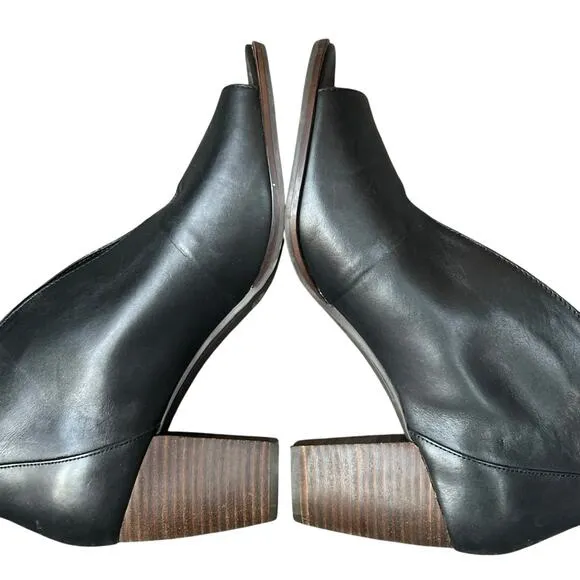 Lucky Brand Joal Ankle Bootie Womens 11 Black Leather Stacked Heel Open Toe