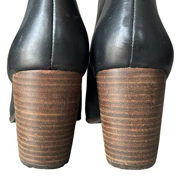 Lucky Brand Joal Ankle Bootie Womens 11 Black Leather Stacked Heel Open Toe