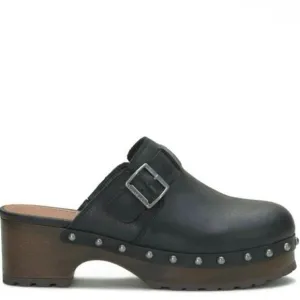 LUCKY BRAND NWB Black Leather Belvy Studded Platform Buckle Clogs Size 10