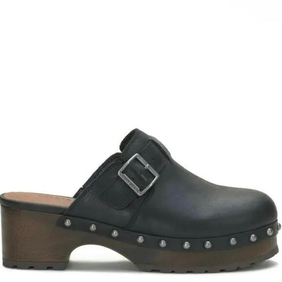 LUCKY BRAND NWB Black Leather Belvy Studded Platform Buckle Clogs Size 10