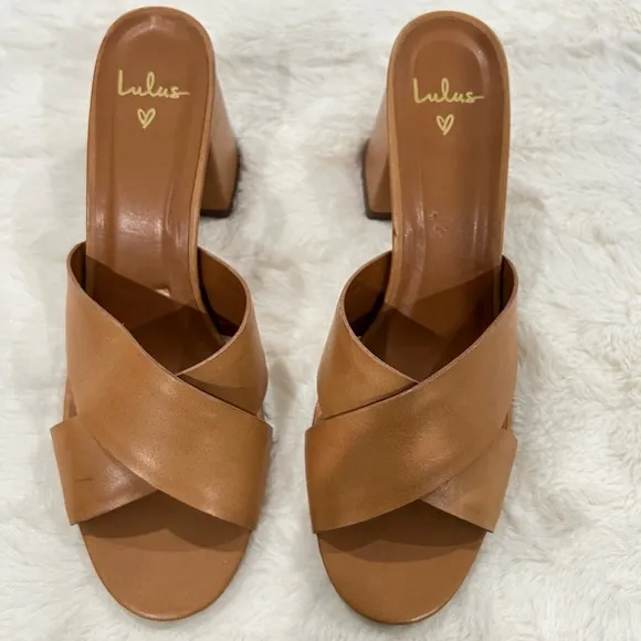 Lulus Henri Cognac Vachetta Leather Peep-Toe Mules