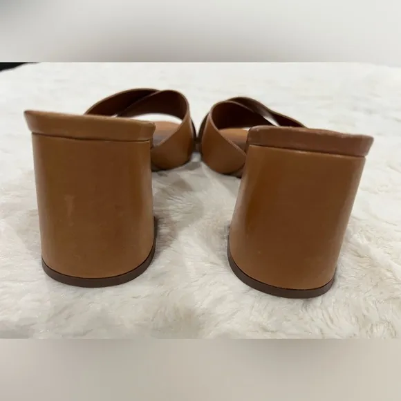 Lulus Henri Cognac Vachetta Leather Peep-Toe Mules