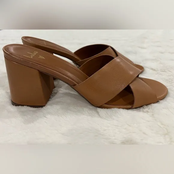 Lulus Henri Cognac Vachetta Leather Peep-Toe Mules