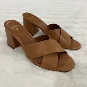 Lulus Henri Cognac Vachetta Leather Peep-Toe Mules