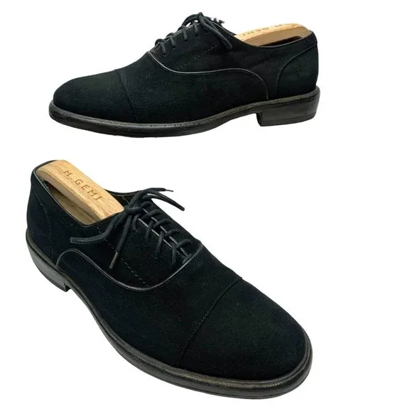 M.‎ Gemi Black Suede Cap Toe Dress Oxfords Shoes