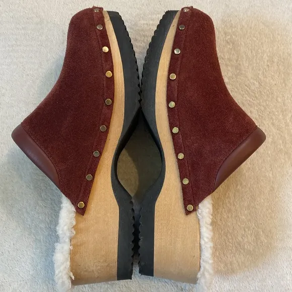 M. Gemi Burgundy “Greta”  Suede Clogs with Shearling Lining Sz 41
