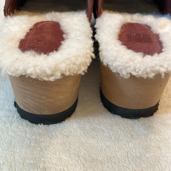 M. Gemi Burgundy “Greta”  Suede Clogs with Shearling Lining Sz 41