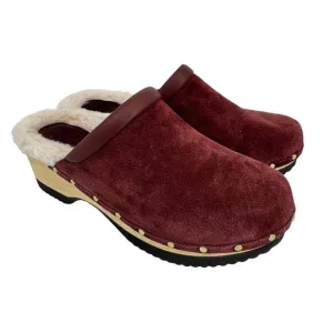 M. Gemi Suede Greta Shearling Lined Slip On Clogs Red White Size 41