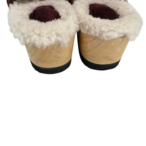 M. Gemi Suede Greta Shearling Lined Slip On Clogs Red White Size 41
