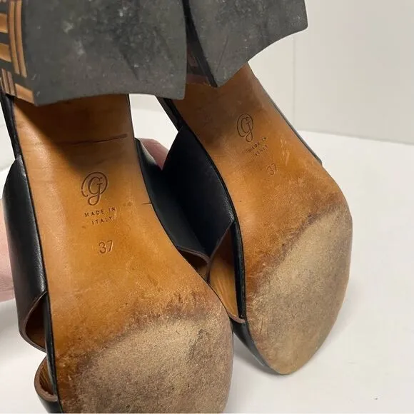M. Gemi The Tursi Leather Cross Strap Mules Tile Heel Size 37