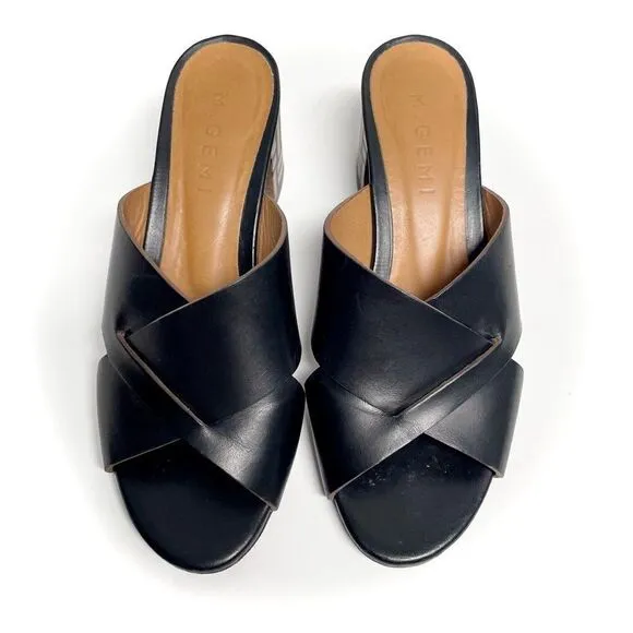 M. Gemi The Tursi Leather Cross Strap Mules Tile Heel Size 37