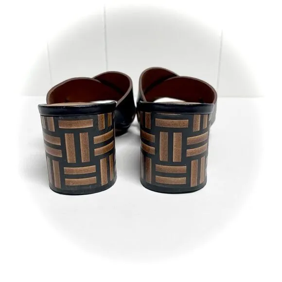 M. Gemi The Tursi Leather Cross Strap Mules Tile Heel Size 37