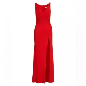 Mac Duggal Jersey Faux Wrap V-Neck Gown