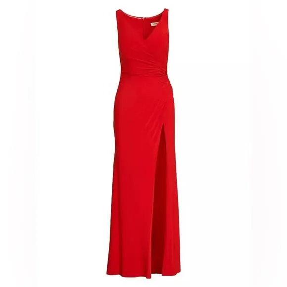 Mac Duggal Jersey Faux Wrap V-Neck Gown