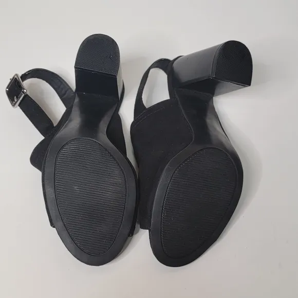 MADDEN GIRL Hana Black suede slingback stacked heel peep toe heels Size 8