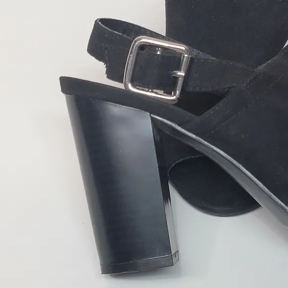 MADDEN GIRL Hana Black suede slingback stacked heel peep toe heels Size 8