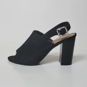 MADDEN GIRL Hana Black suede slingback stacked heel peep toe heels Size 8