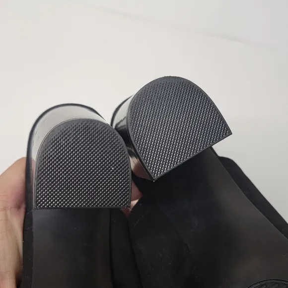 MADDEN GIRL Hana Black suede slingback stacked heel peep toe heels Size 8