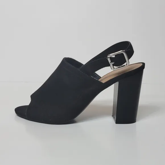 MADDEN GIRL Hana Black suede slingback stacked heel peep toe heels Size 8