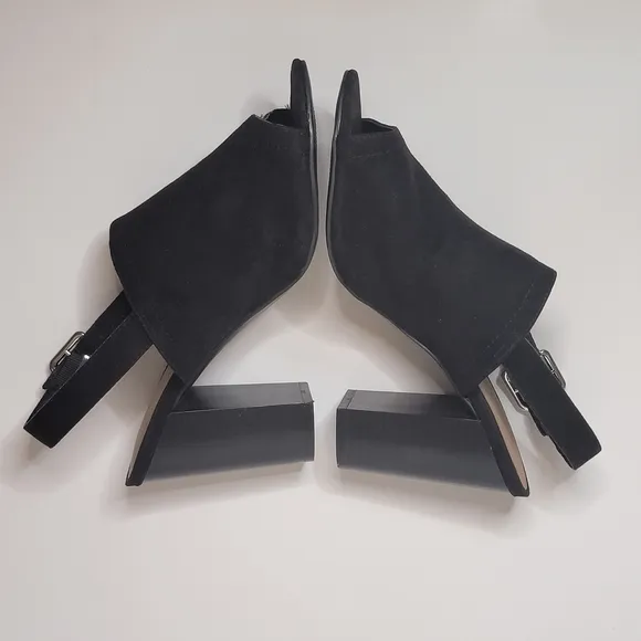 MADDEN GIRL Hana Black suede slingback stacked heel peep toe heels Size 8