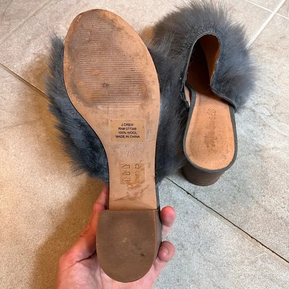 Madewell 100% Wool Genuine Leather Heeled Mule Sz 7.5