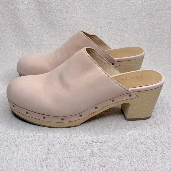 Madewell Ayanna Nubuck Suede Wooden Clogs Heels-Soft Pink-Womens 5-Boho-Festival